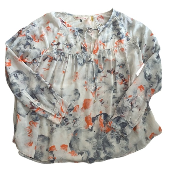 Rebecca Taylor Misty Garden Printed Blouse Size 6/Small‎ 100% Silk Feminine - Picture 1 of 12